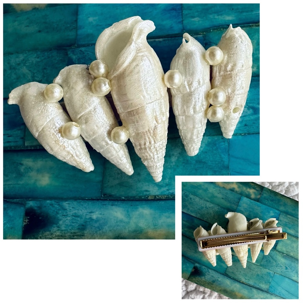 🐚Mermaidcore shell clip barrette with pearl detail opalescent coating handmade